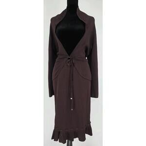 Vintage Vertigo Paris Sweater And Skirt Set  Medium Brown High Neck Cardigan